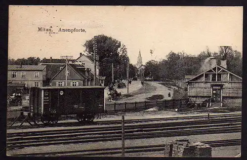 63309 AK Mitau Jelgava Lettland 1916 Feldpost Anenpfporte Bahnhof Waggon