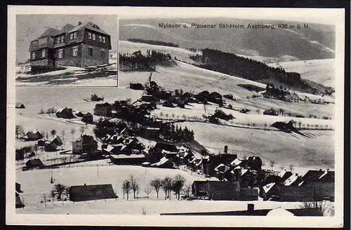 63336 AK Mylau Aschberg Mylaue u. Plauener Ski Heim 1931 Winter Silvester