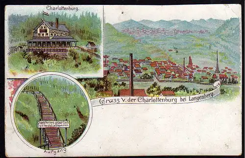 63328 AK Gruss von der Charlottenburg bei Langenberg Gera um 1900 Litho