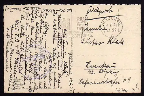 52700 AK Glauchau  Sa. 1941 Fotokarte Leipziger Strasse Hotel Cafe Vaterland