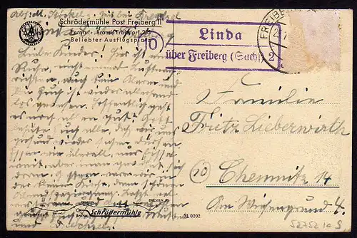 52752 AK Schrödermühle Post Freiberg Gasthaus um 1925