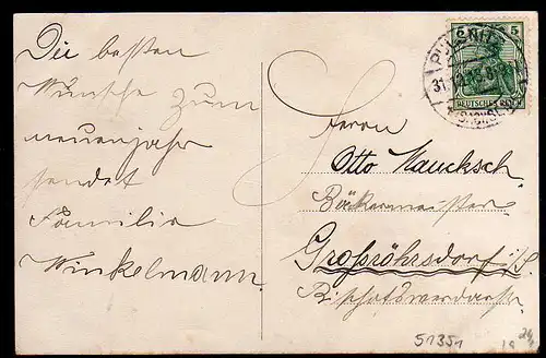 51351 AK Pulsnitz 1913 Winckelmann´s Heim Glückwunsch den … Vermählten