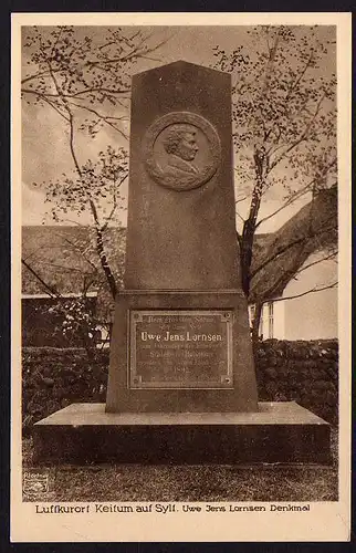 50314 AK Keitum auf Sylt Uwe Jens Lornsen Denkmal um 1930