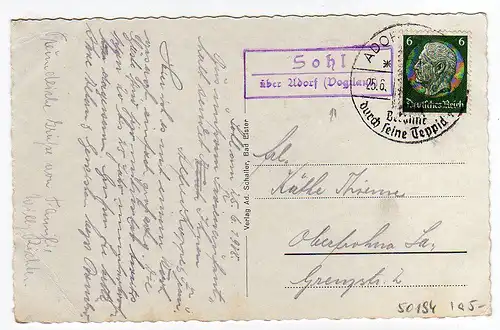 50194 AK Bad Elster Landpoststempel Sohl über Adorf 1938