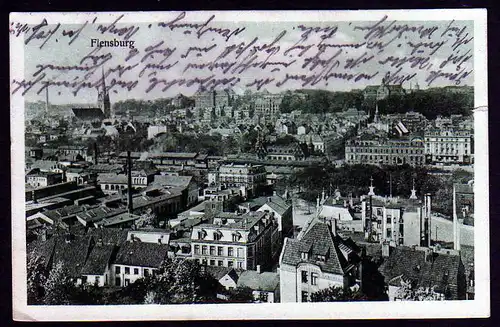 43827 AK Flensburg 1925 Blick zum Bahnhof Zug Waggon