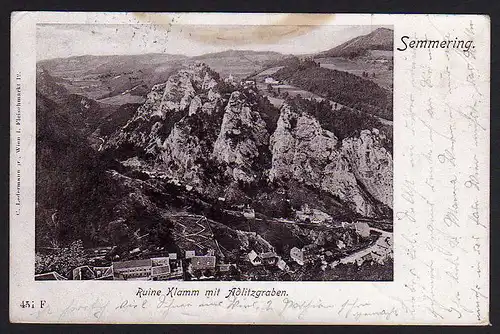 43691 AK Semmering Ruine Klamm mit Adlitzgraben 1901
