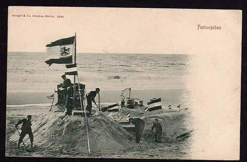 36630 AK Ostsee Festungsbau um 1900 Sandburg Fahne Flagge