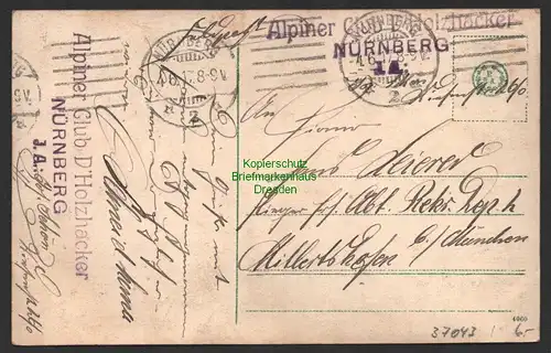 37043 AK Nürnberg Alpiner Club D´ Holzacker Feldpost 1917