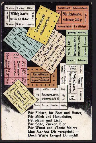 36952 AK Bedürfnis Karte 1. Weltkrieg Lebensmittelkarten Fleich Milch Eier Seife