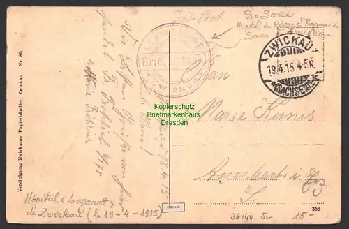 36144 AK Zwickau Moritzkirche Feldpost 1915 Reserve Laz