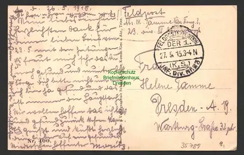 35789 AK Namur Feldpost 1915 Sambre Schiff Schlepper Fl