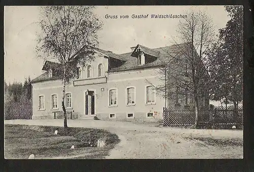 21839 AK Bergen Vogtl. Gasthof Waldschlösschen Bahnhof 1908
