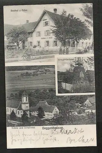 20404 AK Deggenhausen Gasthof zum Adler Kirche Schulhaus Kriegerdenkmal 1910