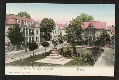 20880 AK Zittau Ottokarplatz mit Bismarckdenkmal um 1900