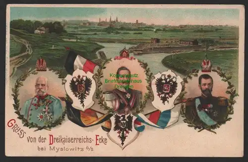 154025 AK Dreikaiserreichsecke bei Myslowitz O.-S. 1902 Oberschlesien Litho