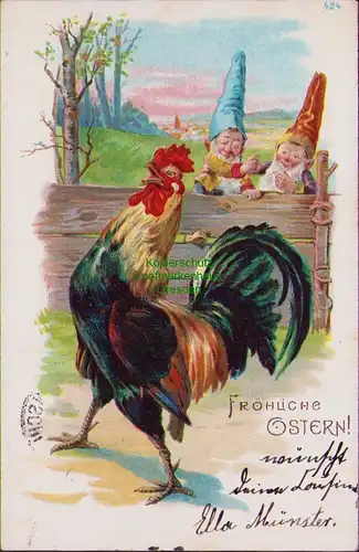 152555 AK Zerpenschleuse Fröhliche Ostern 1907 Hahn Zwerge