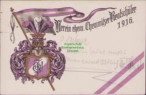 152453 AK Chemnitz 1916 Studentika verein ehem. Chemnitzer Realschüler 1919