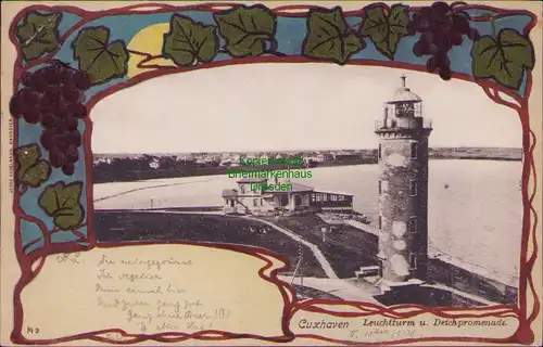 152544 AK Cuxhaven Leuchtturm Deichpromenade Jugendstil Dekor 1901