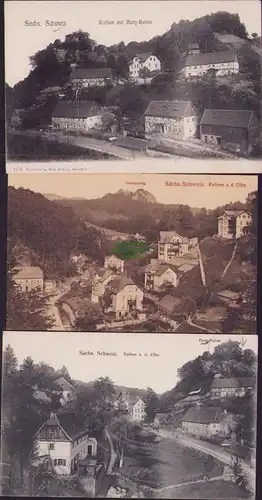 152313 3 AK Sächsische Schweiz Rathen mit Burg Ruine um 1910 Gammerig