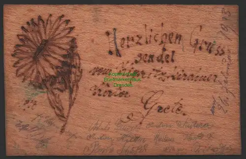 151940 AK Holzpostkarte Österreich Wien 1913 Kigritzkirchner Blume Adresse gebra