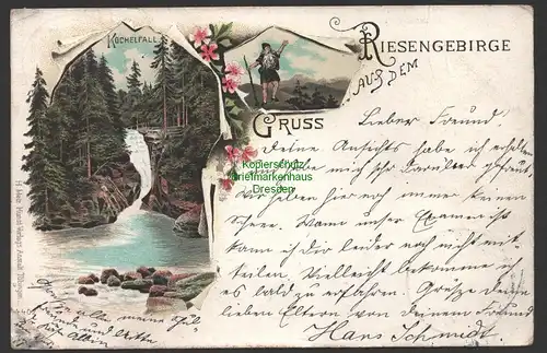 152065 AK Litho Gruss aus dem Roiesengebirge Kochelfall 1898