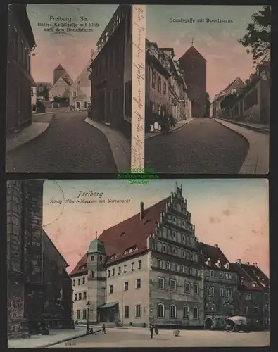 151345 2 AK Freiberg Sachsen Untere Kesselgasse Donatsgasse Donatsturm 1911