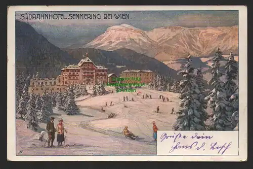 151441 AK Künstlerkarte Semmering bei Wien Südbahnhotel 1915 Wintersport
