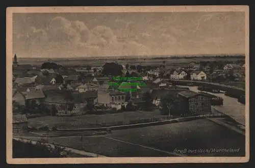 150488 AK Usch Ujscie Wartheland Panorama 2 1942 rechts Kanal Hafen ? Lastkähne