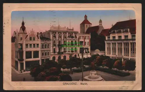 150721 AK Graudenz Grudziadz Markt Feldpost 1918 Westpreußen Zensur Lörrach