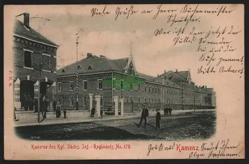 150729 AK Kamenz 1904 Kaserne des Kgl. Sächs. Inf. Regiments No. 178 Bahnpost