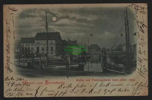 150710 AK Buxtehude 1898 Hafen mit Festungsturm vom Jahre 1559 Mondscheinkarte