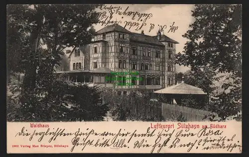 150750 AK Sülzhayn Ellrich Thüringen 1904 Waldhaus Gasthaus Hotel