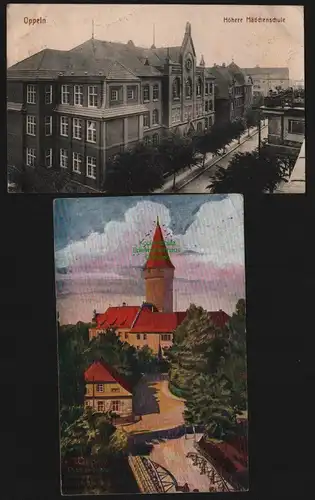 150681 2 AK Oppeln Piasten Schloß 1920 Höhere Mädchenschule 1916 Zensur Lörrach
