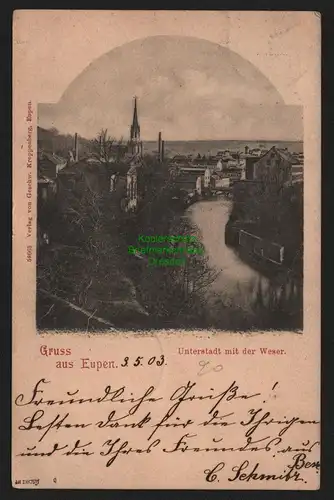 150759 AK Eupen 1903 Unterstadt mit Weser Wallonien Belgien