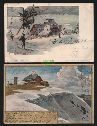 150809 2 AK Feldberg Schwarzwald Ski Heil 1900 Friedrich Luisenturm Gasthaus