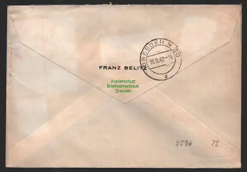 B9596 R-Brief Gebr. Hörmann A.-G. München Franz Belitz 1942 Streng Vertraulich