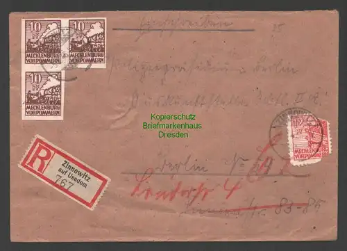 B7594 SBZ Mecklenburg Brief Einschreiben Zinnowitz auf Usedom 1946 Bedarf