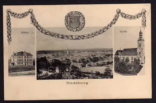 47130 AK Radeburg Schule Kirche Wappen Band 1915