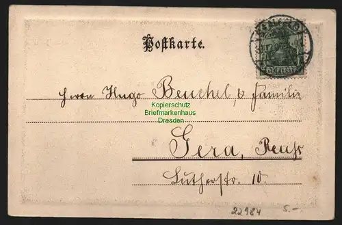22984 AK Saalfeld Markt Buchbinderei Robert Kohl Modewaren Gebr. Cohn 1906