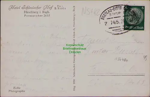 156780 AK Hirschberg Riesengebirge Fotokarte 1937 Hotel Schlesischer Hof Jäger