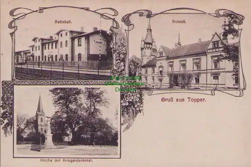 156874 AK Topper Toporow Lagow 1918 Bahnhof Schloß Kirche Kriegerdenkmal