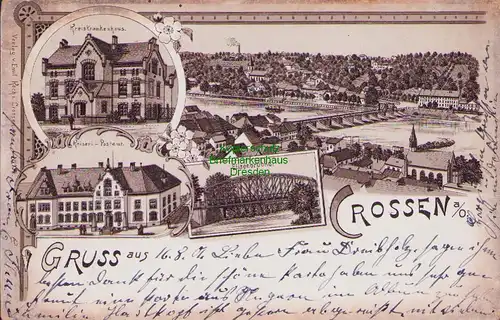 157000 AK Crossen Oder Litho 1901 Kreiskrankenhaus Postamt Elisenbrücke Wehr