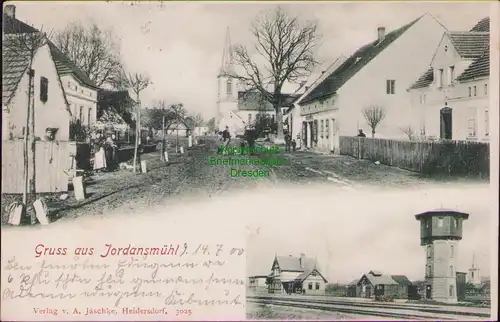 156488 AK Jordanow Slaski Jordansmühl 1900 Dorfstraße Kirche Bahnhof Wasserturm