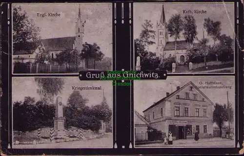 156638 AK Gniechowice Gniechwitz 1919 Evgl. Kath. Kirche Kolonialwarenhandlung