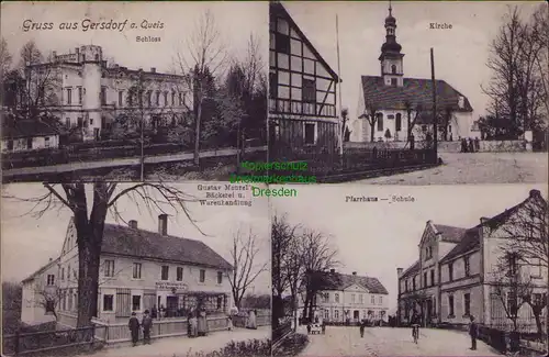 156642 AK Gieraltow Gersdorf am Queis 1909 Schloss Kirche Bäckerei Menzel Schule
