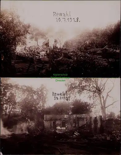 156720 2 AK Rewahl 30.7.1928 Fotokarten Ruinen Zerstörungen 1. Weltkrieg