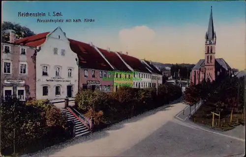 156715 AK Reichenstein in Schlesien 1917 Alexanderplatz m kath. Kirche Bau Möbel