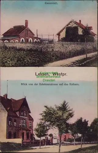 156551 AK Lasin Lessen Wpr. Wiedersee 1913 Gasanstalt Rathaus Rehdenerstrasse