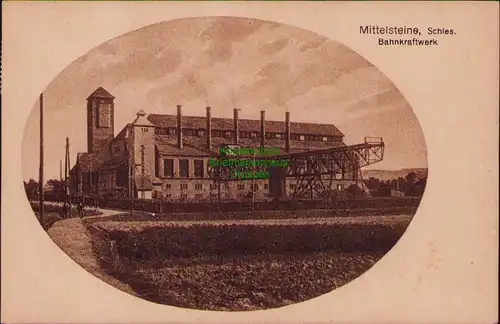 156530 AK Mittelsteine Schlesien 1920 Bahnkraftwerk mit großer Transport Brücke