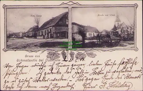 156536 AK Smolecin Kolbaskowo Schmellenthin bei Colbitzow 1904 Kirche Schule